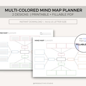 Planificador de mapas mentales multicolores, mapa de lluvia de ideas, plantilla de mapa mental, mapa mental imprimible, mapa mental editable, diagrama de mapa mental, descarga instantánea