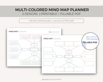 Multi-Colored Mind Map Planner, Brainstorm Map, Mind Map Template, Printable Mind Map, Editable Mind Map, Mind map diagram, Instant Download