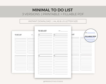 Minimal To Do List, To Do List Template, To Do List Planner, Simple Tasks List, Productivity Planner, A4/A5/Letter, Instant Download