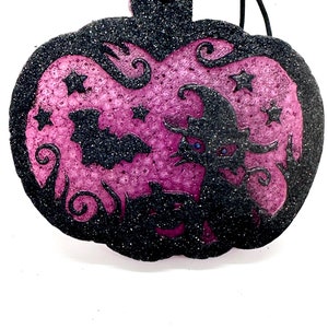 Pumpkin w/witch & cat Halloween freshie, Pumpkin w/witch and cat Halloween car freshie,