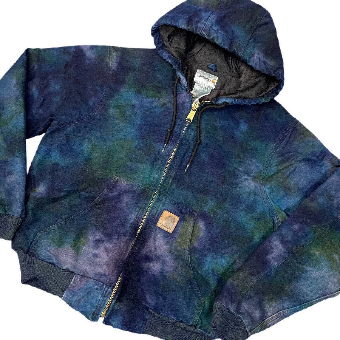 Carhartt tie dye blue green insulated hooded jacket Etsy
