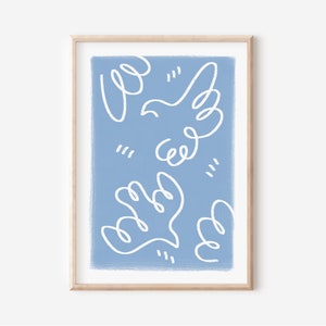 Abstract Doves Wall Art, Blue Bird Art Print, Instant Download, JPG