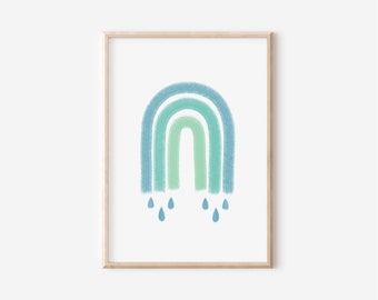 Rainbow Print, Blue and Green Boho Rainbow, Printable Wall Art, Digital Download