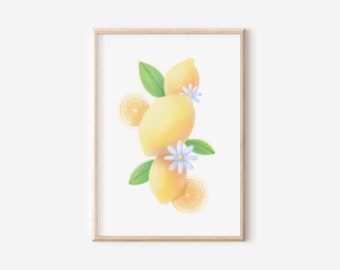 Lemon Wall Art Print, Mother's Day Gift, Fruit Decor, Instant Digital Download