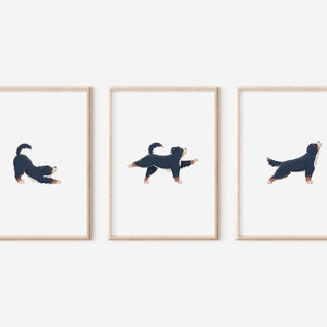 Bernese Mountain Dog Yoga Set of 3 Wall Art, Instant Download, Triptych Zen Illustration, Print at Home