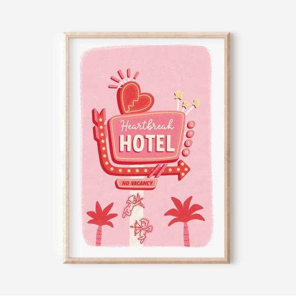 Heartbreak Hotel Art Print, Valentine's Day Decor, Instant Download