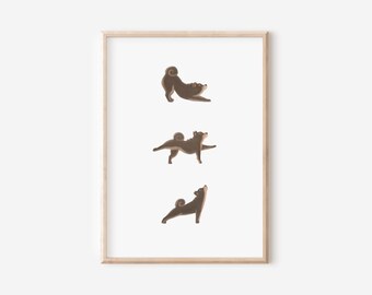 Black and Tan Dog Yoga Wall Art, Shiba Inu Art Print, Japandi Home Decor, Dog Illustration Print