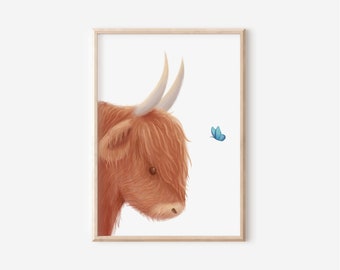 Highland Cow, Highland Cow Print, Highland Cow Nursery Decor, Shaggy Cow, Farm Animal Nursery