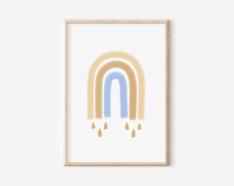 Rainbow Print, Bleu et Jaune Boho Art Print, Boho Rainbow, Printable Wall Art, Téléchargement numérique