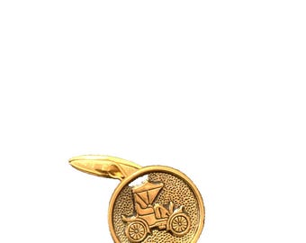 Vintage goldfarbener Manschettenknopf mit antikem Auto • Frühes Auto Design • Retro Herren Accessoire