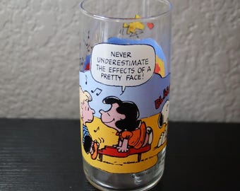 Vintage Peanuts Snoopy Schroeder Lucy Glass • United Feature Syndicate • 5.5" Retro Cup