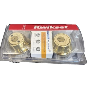 Cerrojo Kwikset de latón pulido • Cilindro simple • Microban • Cerradura nueva