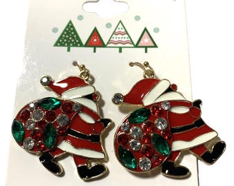 Vintage Weihnachtsmann Ohrringe • Goldfarbener Weihnachtsschmuck • Emaille Weihnachtsohrringe • Neu