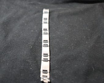 Vintage Blocked Silberfarbenes Kettenarmband • Retro Geometrisches Link Design