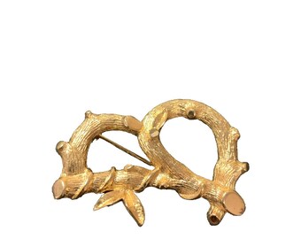 Vintage goldfarbene Zweigbrosche • Strukturierte Zweige • Von der Natur inspirierter Schmuck