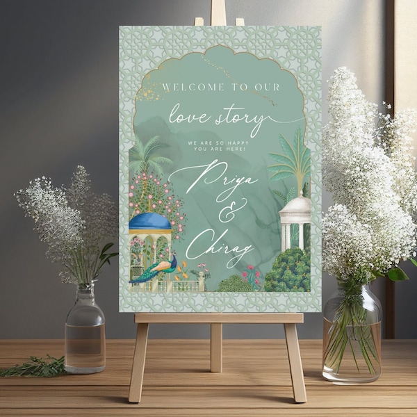 Indian Wedding Welcome Sign with Regal Themed Peacock | Hindu Wedding Signs | Digital