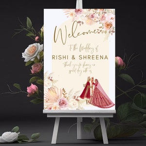 Hindu Wedding Welcome Sign | Indian Bride Groom Couple | Hindu Wedding Sign | Digital