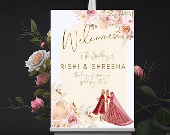 Hindu Wedding Welcome Sign | Indian Bride Groom Couple | Hindu Wedding Sign | Digital