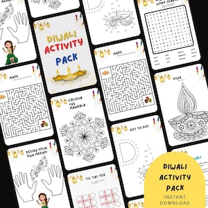 Diwali Printable Activity, Perfect Diwali activity for Kids, 11 Pages, Diwali Gift for Kids, Instant Download, Digital