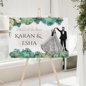 Indian Wedding Welcome Sign | with Sikh Bride Groom  Illustration | Modern | Contemporary | Indian Wedding Signs | Digital