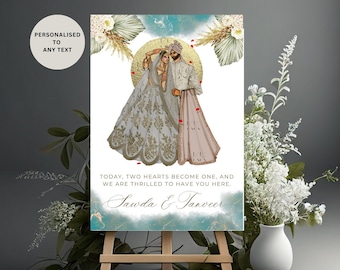 Indian Wedding Welcome Sign with Couple Illustration | Hindu Wedding Signs | Digital
