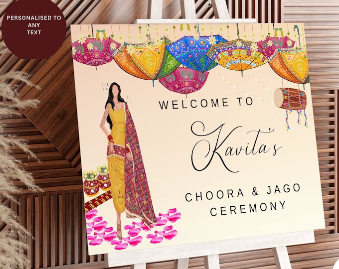Indian Wedding Welcome Sign Indian Bride Illustration With Umbrellas ...