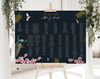 Wedding Seating Plan Sign - Printed on Foamex - A1 or A0 - Peacock Theme, Indian Wedding Theme