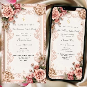 Lohri Sukhmani Sahib Teil Einladung | Elegante, moderne Einladung | Selbst bearbeiten | Sofort Download