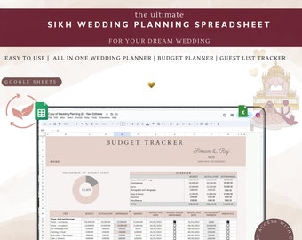 Planificateur numérique de mariage sikh - Édition Google Sheets | Cadeau pour nouveau Couple | Planificateur de mariage économique