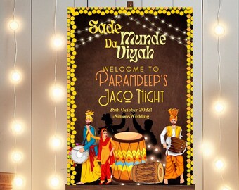 Punjabi Wedding Welcome Sign - Jago Sign, Pre-Wedding Sign, Wedding Week SIgn, Digital File, Sade Munde Da Viyah