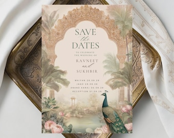 Luxury Indian Wedding Save the Date Template, Peacock Wedding Invitation, Editable Canva Invite, Sikh Wedding Save the Date Digital Invite