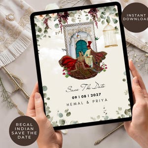 Save the Date Announcement - Indian Couple, Illustation - Digital File can be sent via Whatsapp! E-Invite, Indian Weddings, image 2