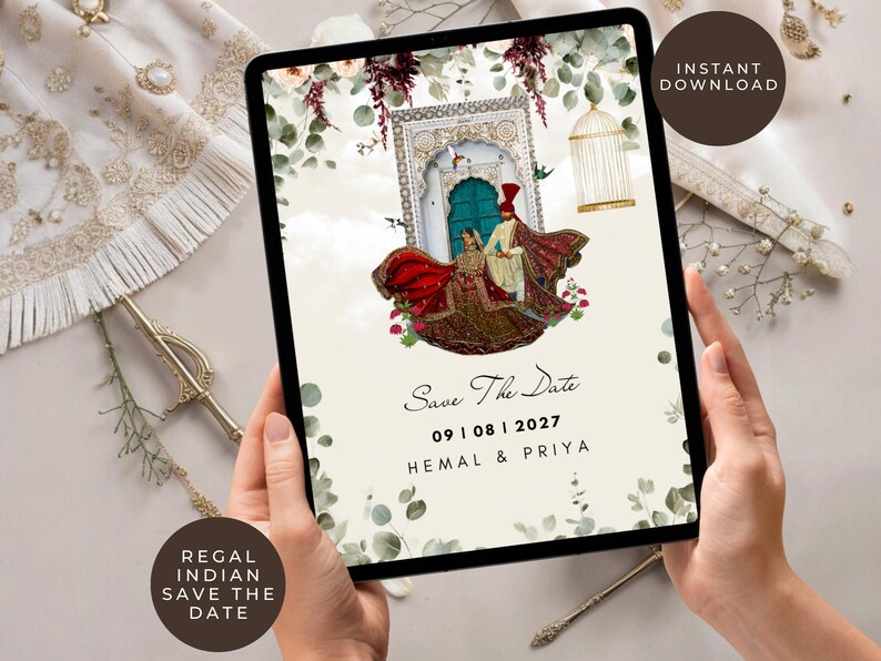 Save the Date Announcement - Indian Couple, Illustation - Digital File can be sent via Whatsapp! E-Invite, Indian Weddings, image 2