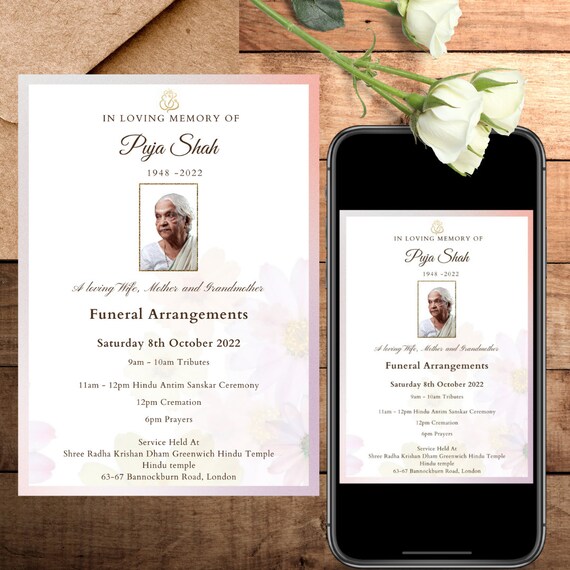 Hindu Funeral Program Announcement Invitation Digital Send Etsy UK