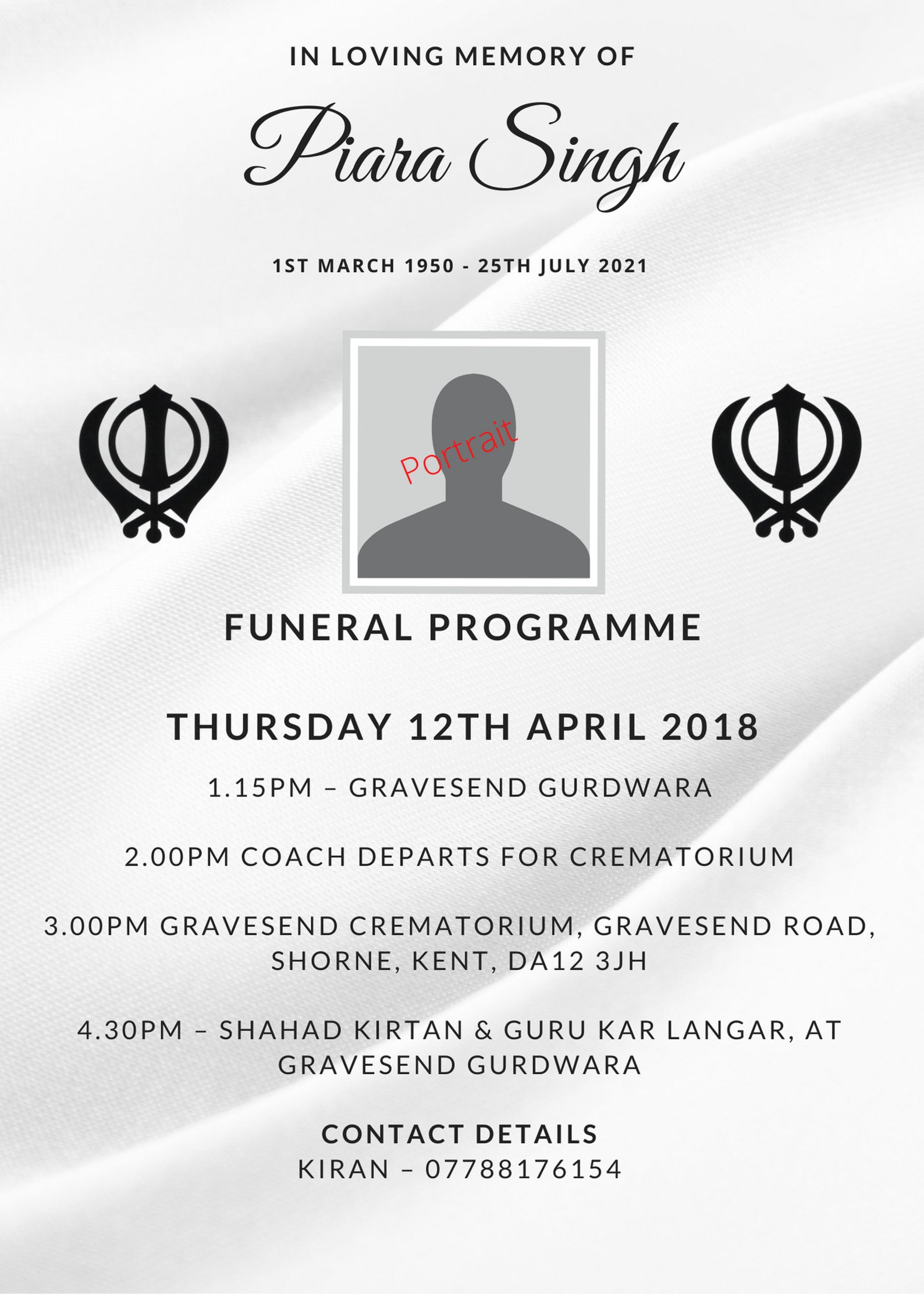 Asian / Indian Sikh Punjabi Funeral Programme Etsy UK