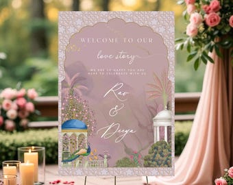 Indian Wedding Welcome Sign with Regal Themed Peacock | Hindu Wedding Signs | Digital