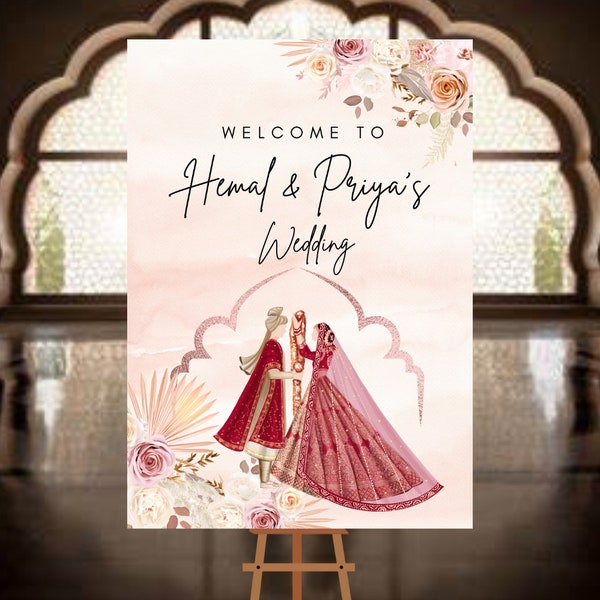 Hindoe bruiloft welkom teken | Hindoe bruiloft briefpapier | Indiase Aziatische | Digitaal