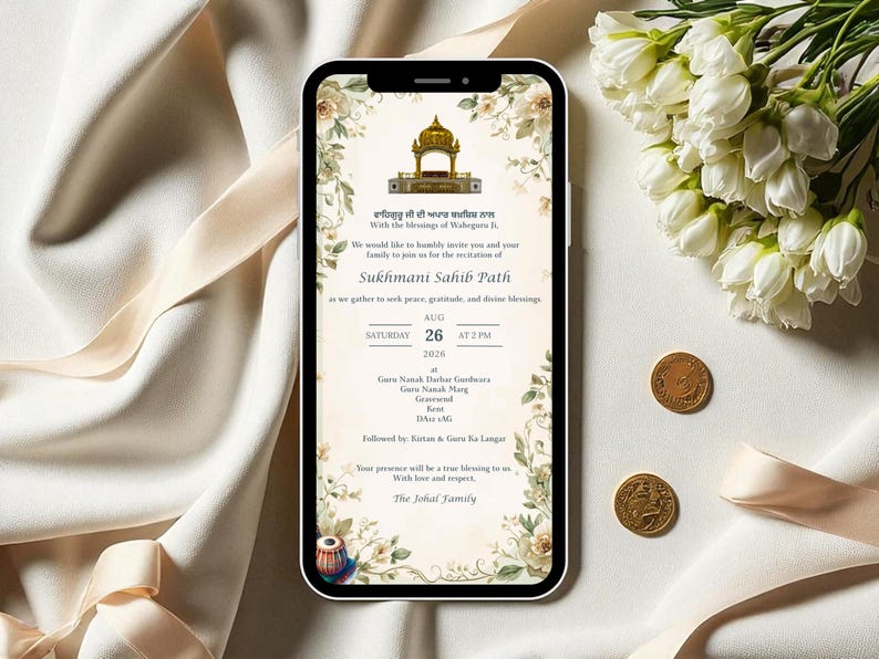 Sukhmani Sahib Path Invitation | Sikh Digital Invite | Floral Punjabi Invite | WhatsApp Invite | Gurdwara Path Invitation | Instant Download image 6