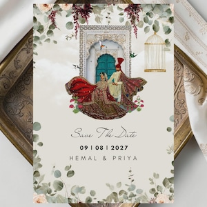 Save the Date Announcement - Indian Couple, Illustation - Digital File can be sent via Whatsapp! E-Invite, Indian Weddings, image 1