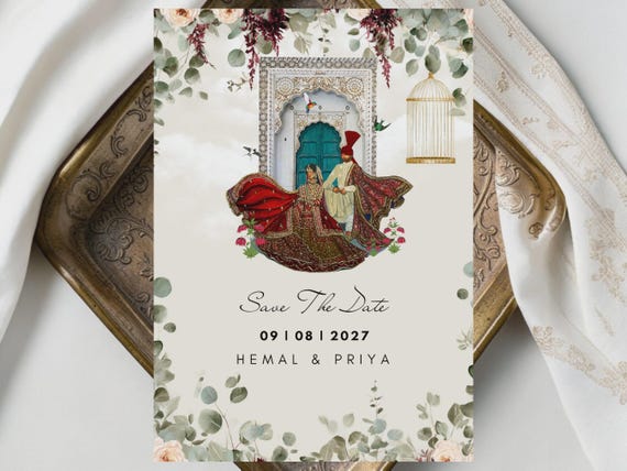 Save the Date Announcement -  Indian Couple,  Illustation - Digital File can be sent via Whatsapp! E-Invite, Indian Weddings,