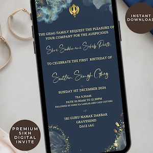 Sukhmani Sahib Teil Einladung | Digital | Einladen | Sikh | Modern | 18.Geburtstag oder 21.Geburtstag | Sofort Download Vorlage