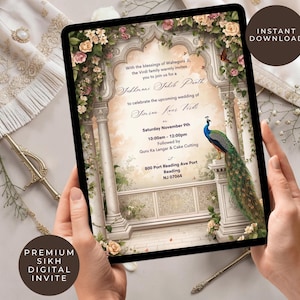 Sukhmani Sahib Teil Einladung | Digital | Luxus Paath Einladen | Sikh | Pfau | Hochzeitsweg | Sofort Download Vorlage