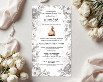 Sikh Funeral Digital Invitation Card | Elegant and Peaceful Design, Send Via WhatsApp or Mobile Message, Instant Download, Self Edit