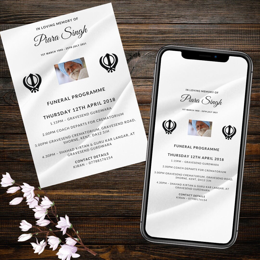 Programme funeraire sikh Invitation numerique aux funerailles sikhs Faire part funeraire Programme funeraire indien Etsy Canada