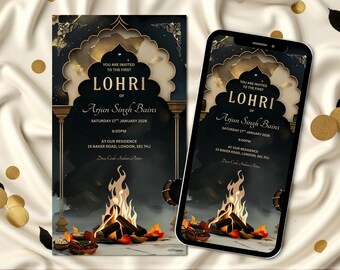 Lohri Invitation | First Lohri Fire WhatsApp Invite | Editable DIY Canva Template | Digital Download | Instant Download