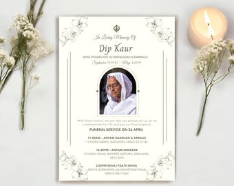 Sikh Punjabi Funeral Notice Invitation, Digital, Send Via WhatsApp, Instant Download, Self Edit In Canva