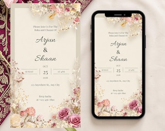Roka Ceremony Invitation Template, Floral Punjabi Chunni Invite, Editable Indian Engagement Invitation, Digital Download