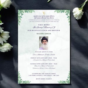 Primeiro convite Barsi, envie via Whatsapp, em memória de um ente querido, Sikh Akhand Paath ou Sukhmani Sahib, download instantâneo