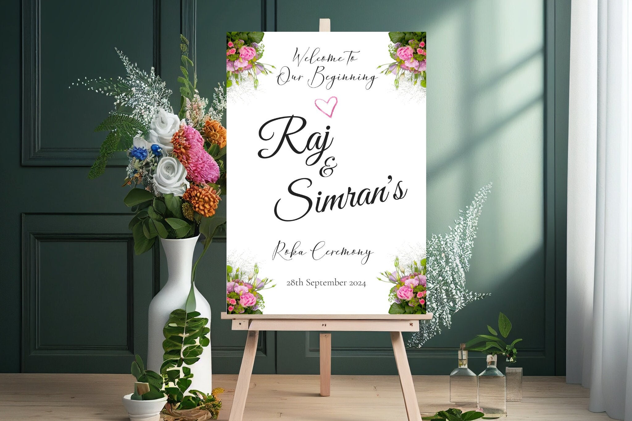 Indian Engagement Roka Welcome Sign, Personalised | Digital