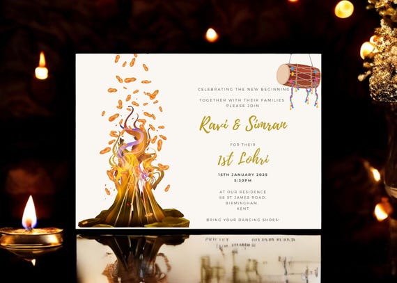 Indian Lohri Invitation - Invite Modern - Digital File Can sent WhatsApp - E-Invitation - Birth of Girl Self Edit in Canva, Instant Download